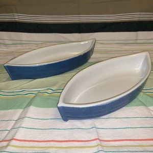 Lot of 2 Du Ocean MADE IN FRANCE Blue Ceramic Fishing Boat Dish Nautical Decor